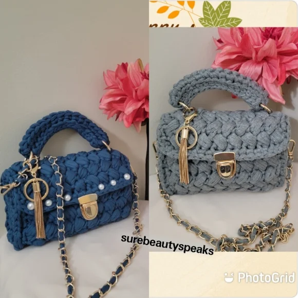 Blue Wooven Crossbody bag ( NWOT Handcrafted - Picture 3 of 5